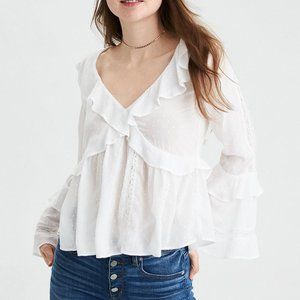 American Eagle Long Sleeve Ruffle Blouse